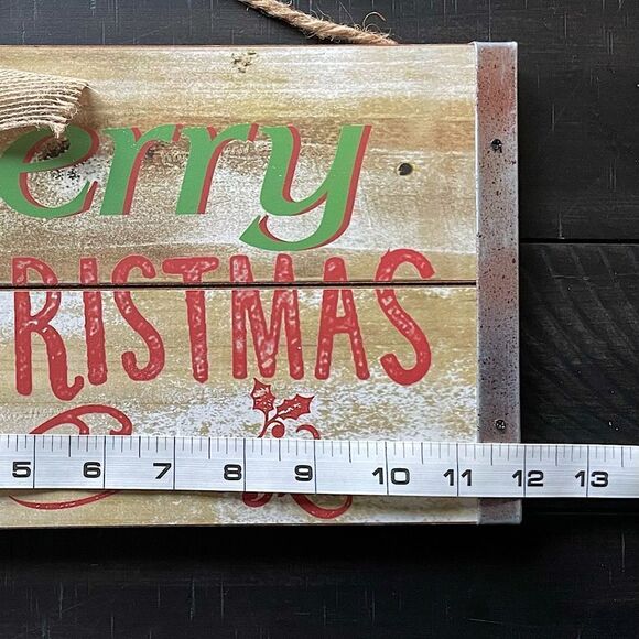 NWT! Transpac, Wood & Metal, 12” x 7”, “Merry Christmas” Hanging Sign/Decor. - Picture 4 of 5